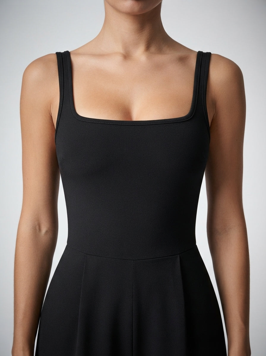 Beatrix Square Neck Wide Leg Jumpsuit with Pockets in Black
