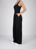 Beatrix Square Neck Wide Leg Jumpsuit with Pockets in Black