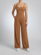 Beatrix Square Neck Wide Leg Jumpsuit with Pockets in Brown