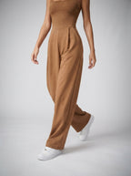 Beatrix Square Neck Wide Leg Jumpsuit with Pockets in Brown