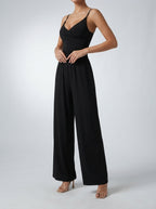 Amandine Wrap V-Neck Wide Leg Jumpsuit in Black