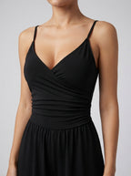 Amandine Wrap V-Neck Wide Leg Jumpsuit in Black