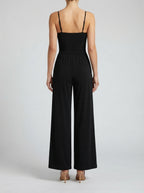 Amandine Wrap V-Neck Wide Leg Jumpsuit in Black