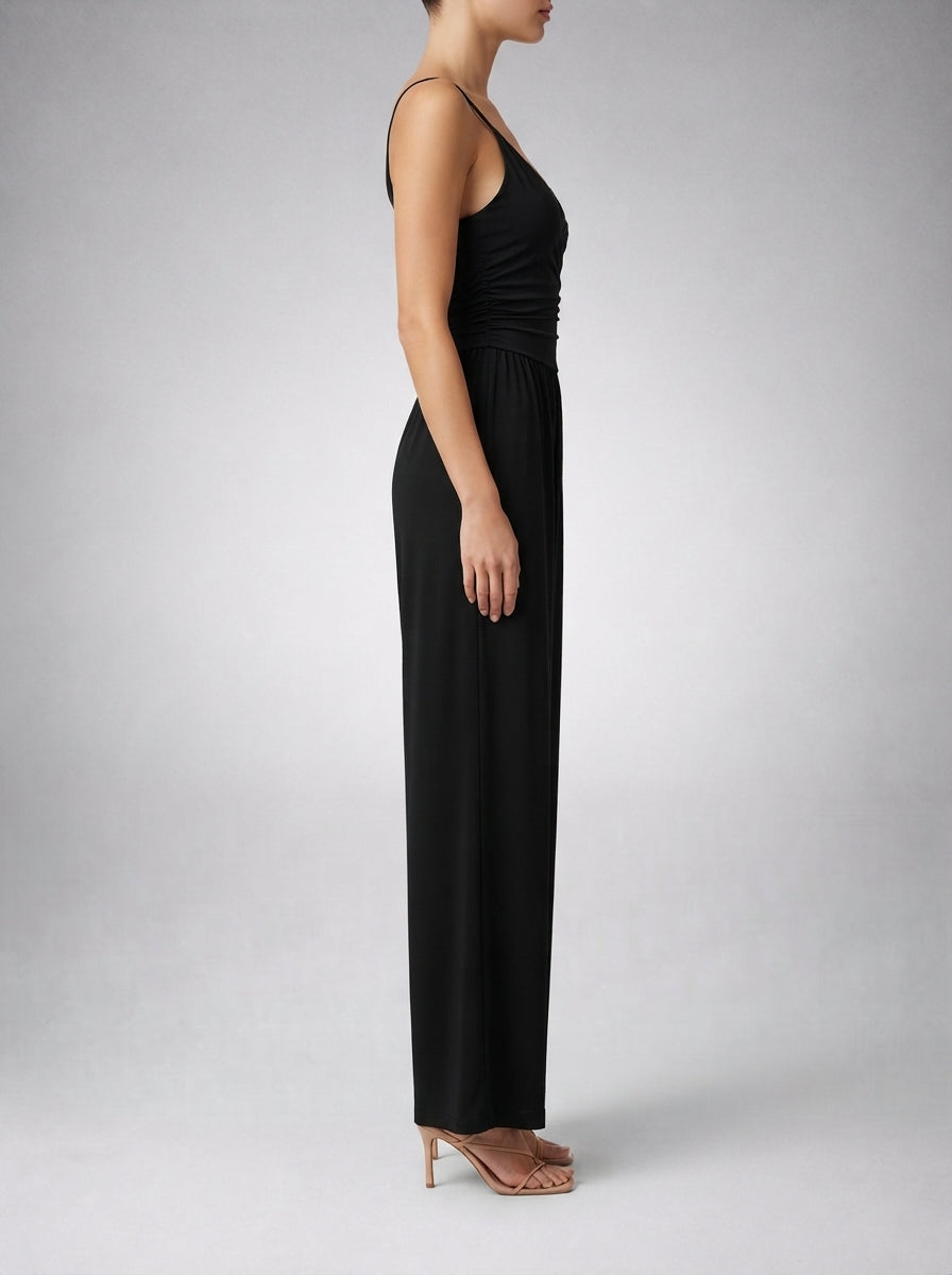Amandine Wrap V-Neck Wide Leg Jumpsuit in Black