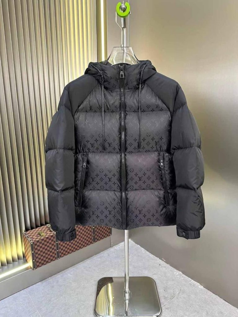Monogram Hooded Puffer Jacket in black