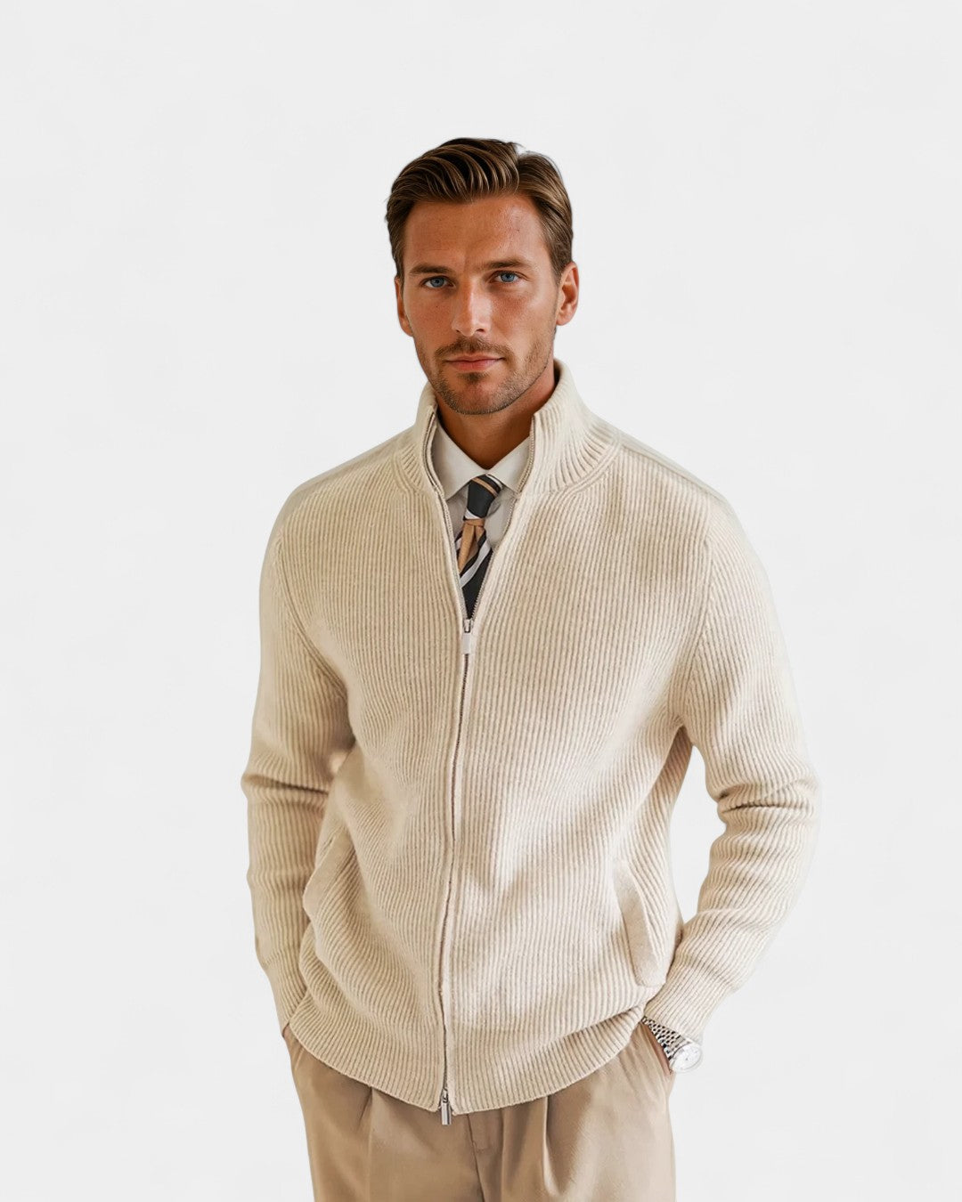 AveryAshdown Knitted Zip Ribbed Cardigan — product image