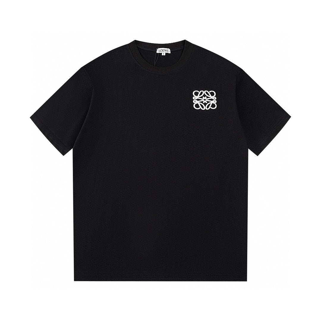Anagram Embroidered T-Shirt – Black Crew Neck Tee with White Chest Motif — product image