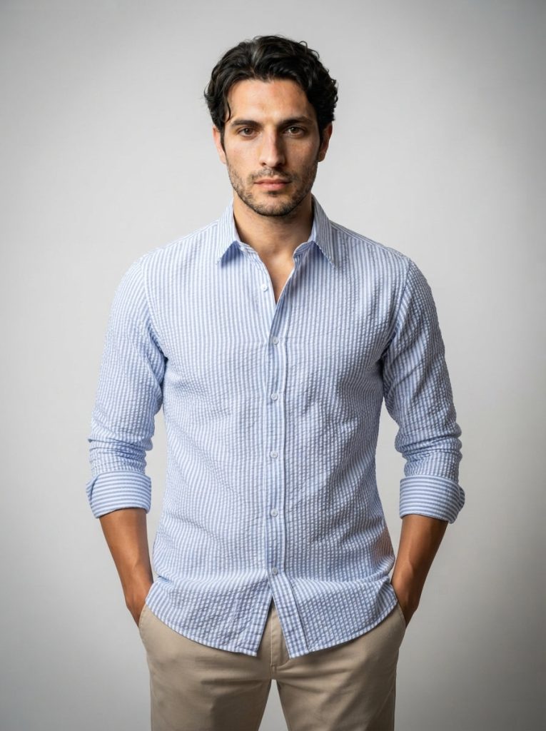 The Camberley Seersucker Shirt in Blue