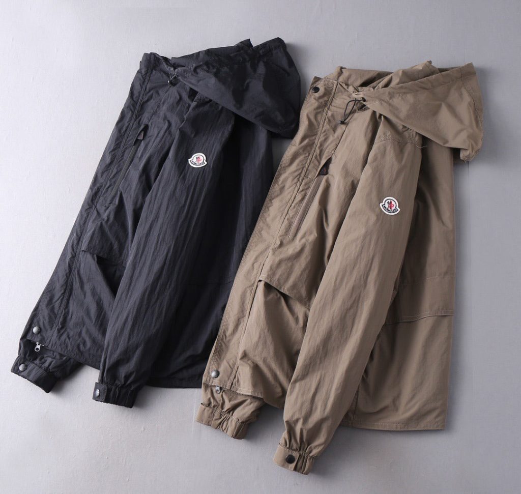 Hooded Lightweight Windbreaker in black and taupe