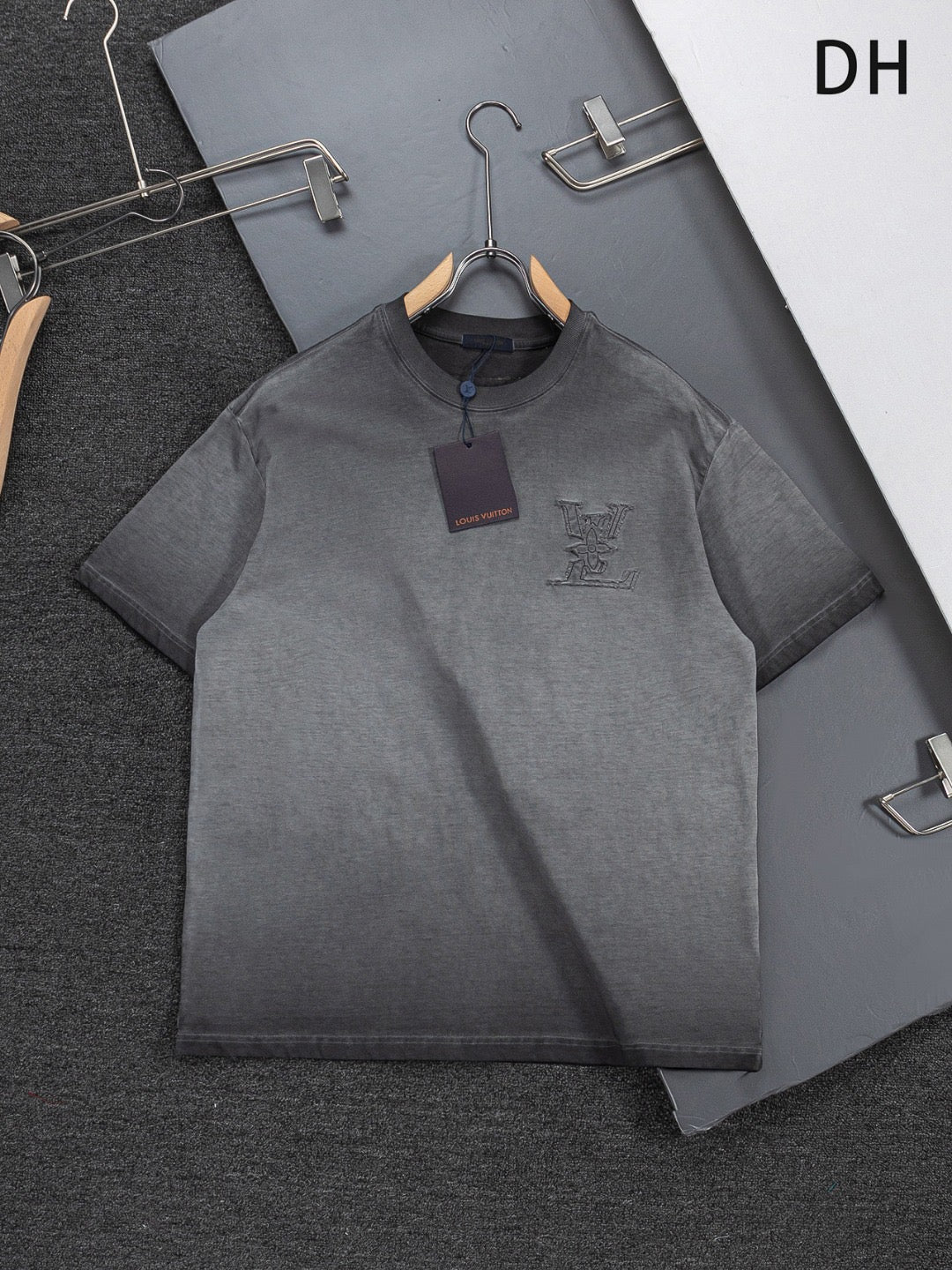 Shaded T-Shirt – Charcoal Grey Crew Neck Tee with Tonal Chest Detail — product image