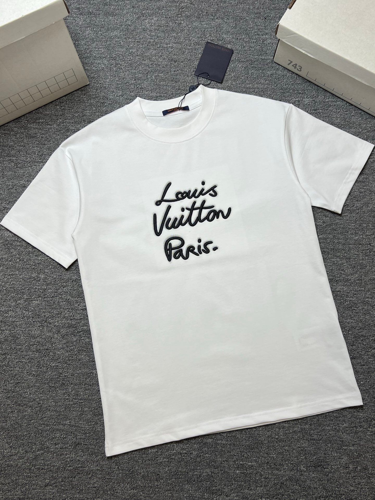 Paris Script T-Shirt – White Crew Neck Tee with Black Chest Print — product image