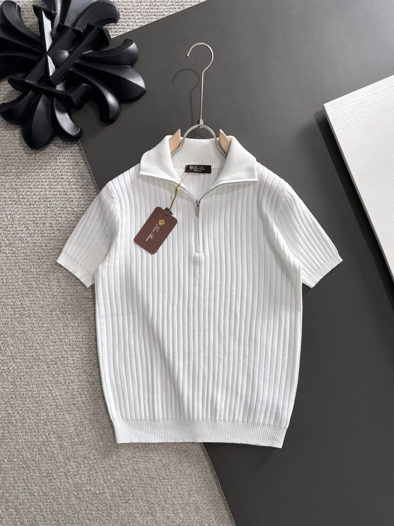 Ribbed Half-Zip Knit Polo in white
