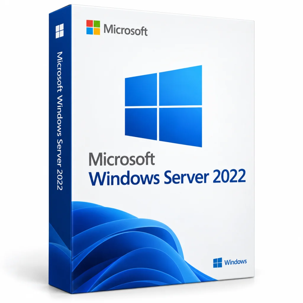 Microsoft Windows Server 2022 software box on white · Windows