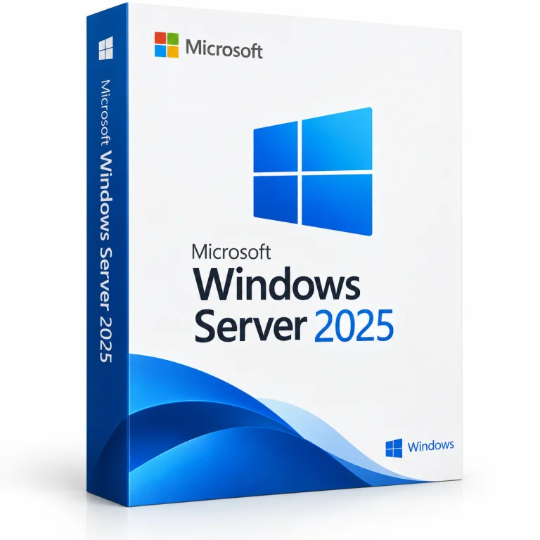 Microsoft Windows Server 2025 software box on white · Windows