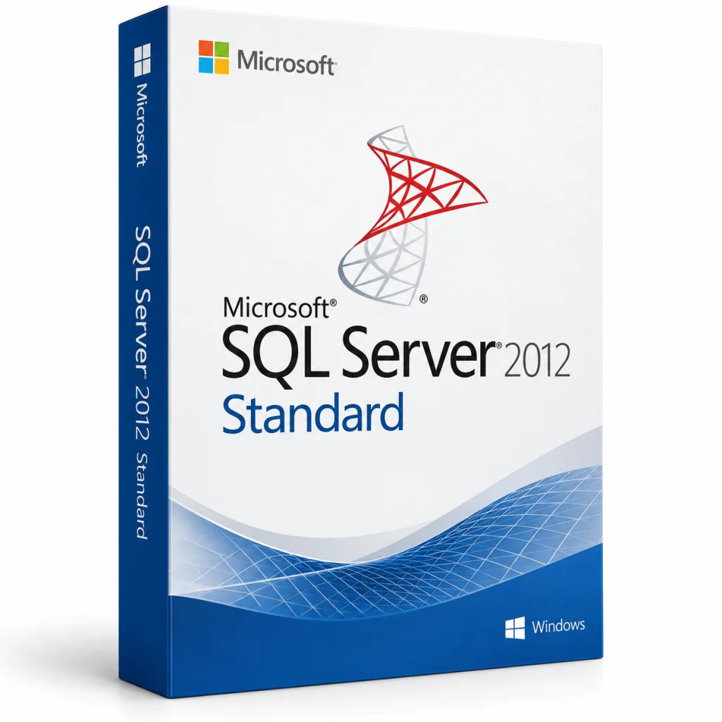 Microsoft SQL Server 2012 Standard software box on white · Windows