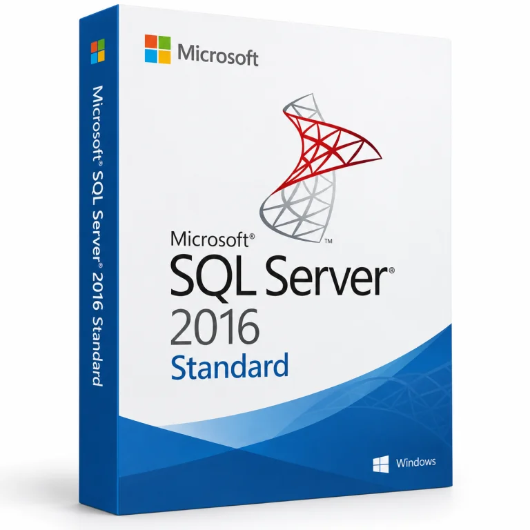 Microsoft SQL Server 2016 Standard software box on white · Windows
