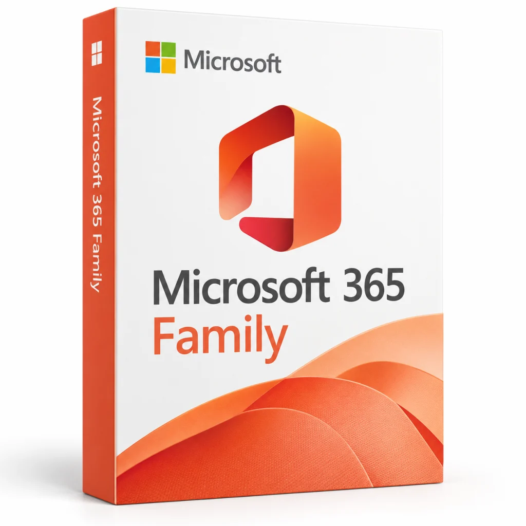 Microsoft 365 Family software box on white