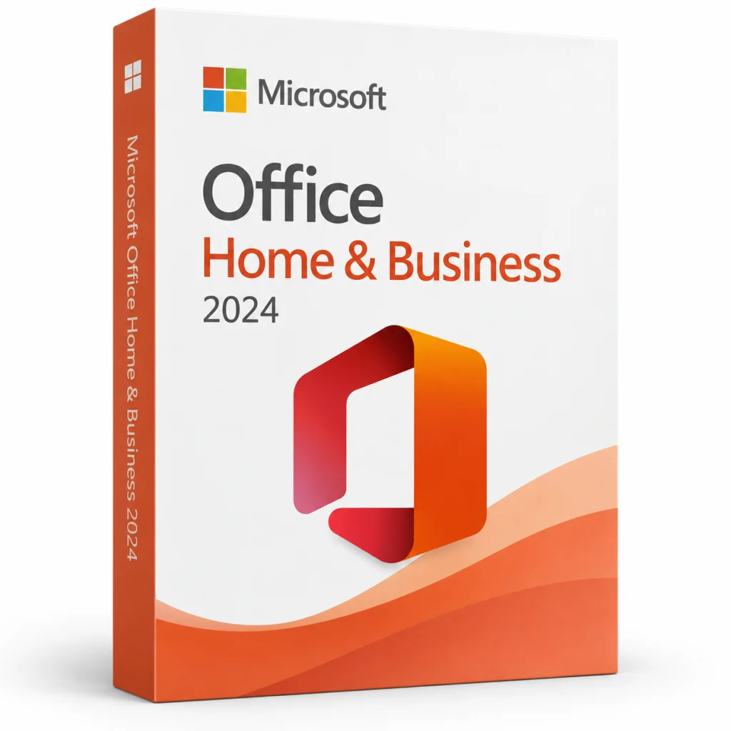 Microsoft Office Home & Business 2024 software box on white