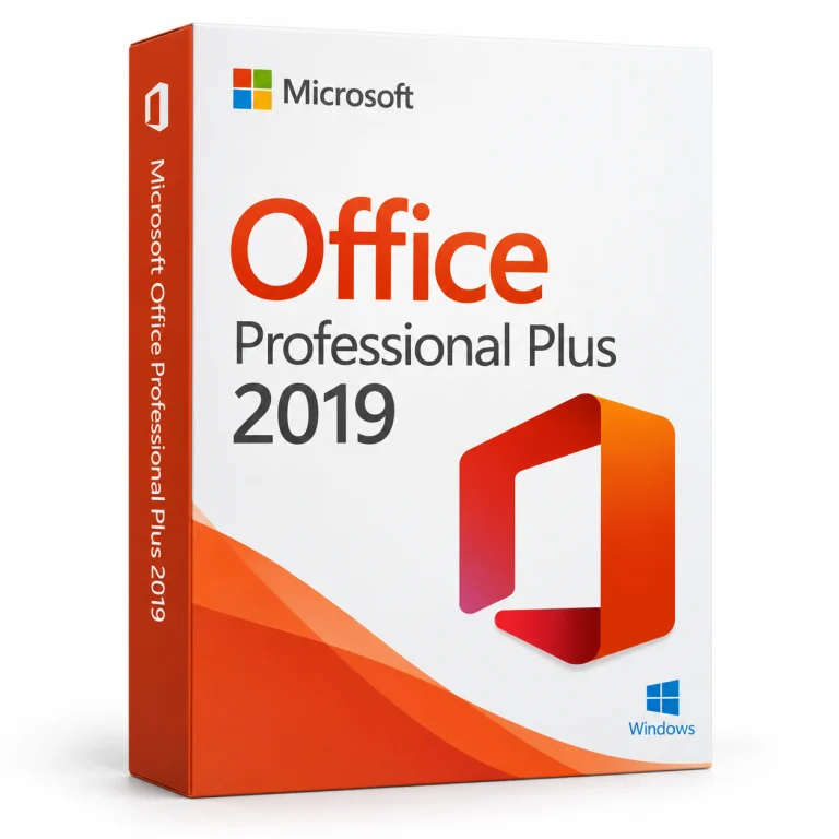 Microsoft Office Professional Plus 2019 software box on white · Windows