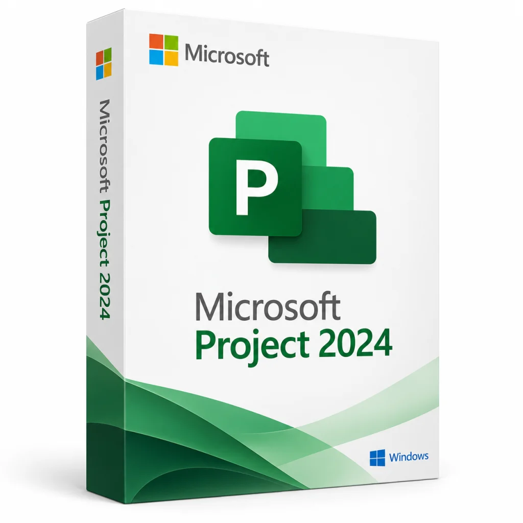 Microsoft Project 2024 software box on white · Windows
