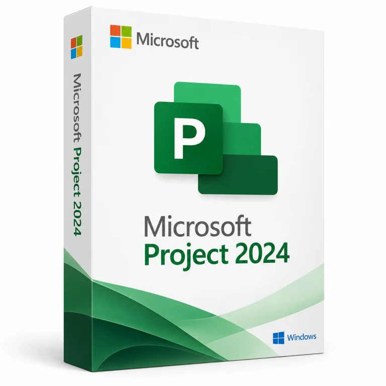 Microsoft Project 2024 software box on white · Windows