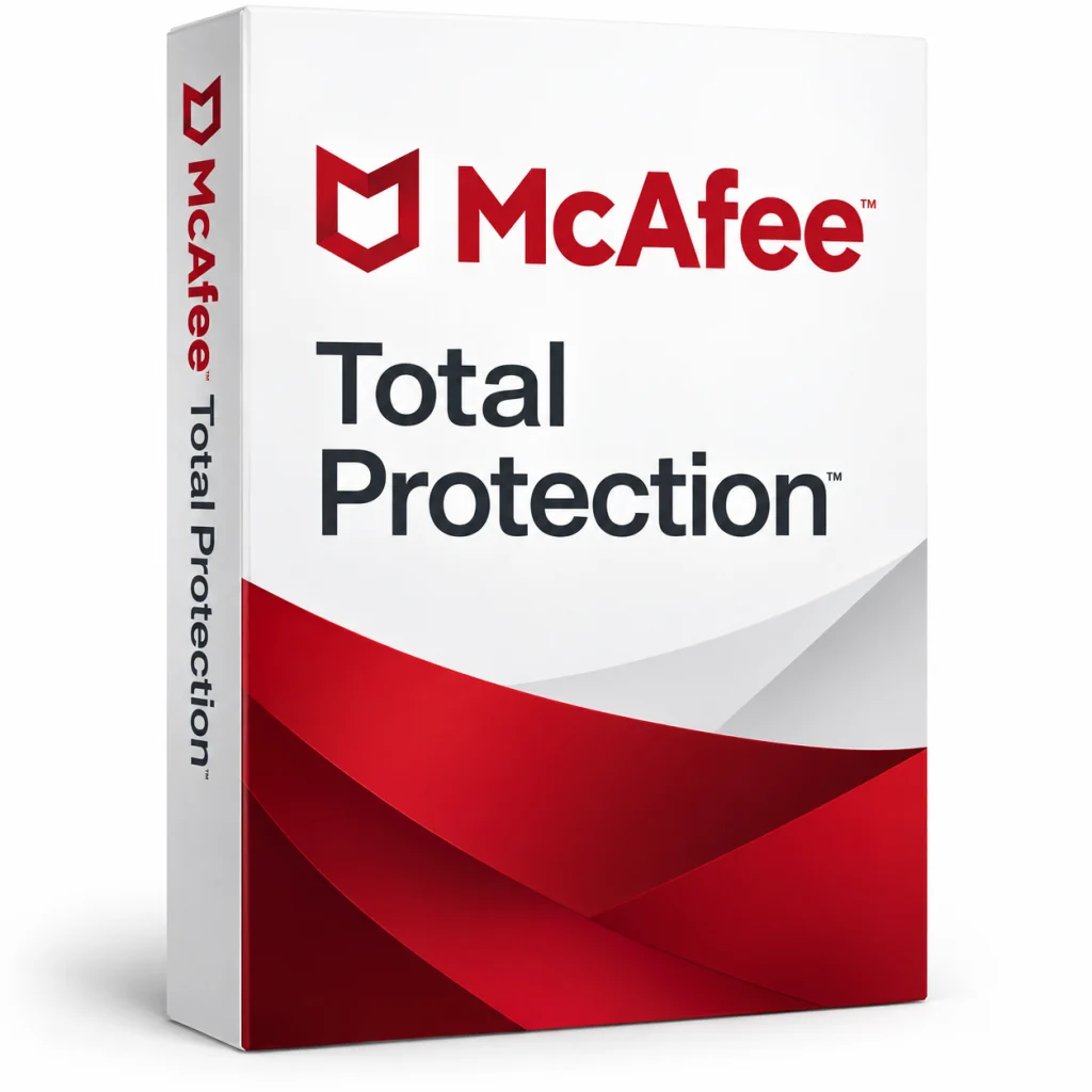 McAfee Total Protection software box on white