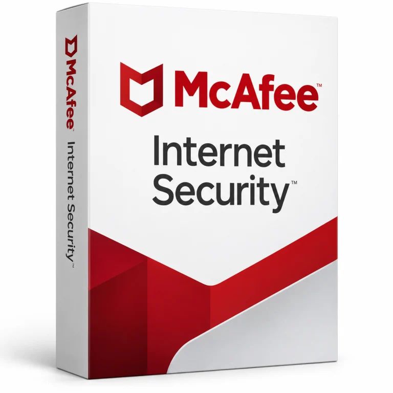 McAfee Internet Security software box on white