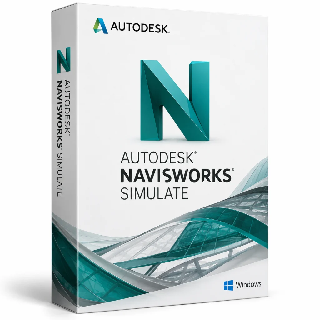 Autodesk Navisworks Simulate software box on white · Windows