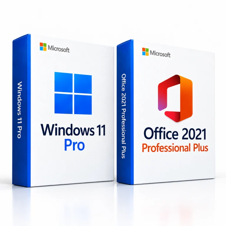 Windows 11 Pro + Office 2021 Professional Plus software box on a white background