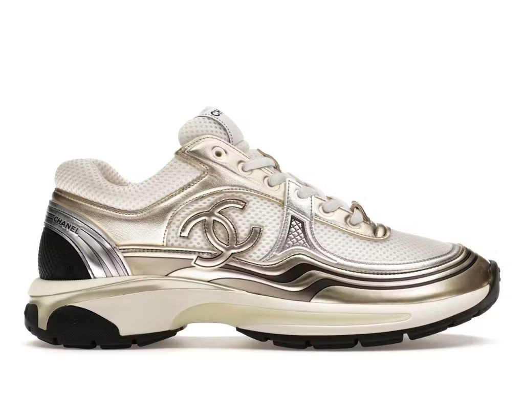 Metallic Runner Sneakers in silver, white and gold