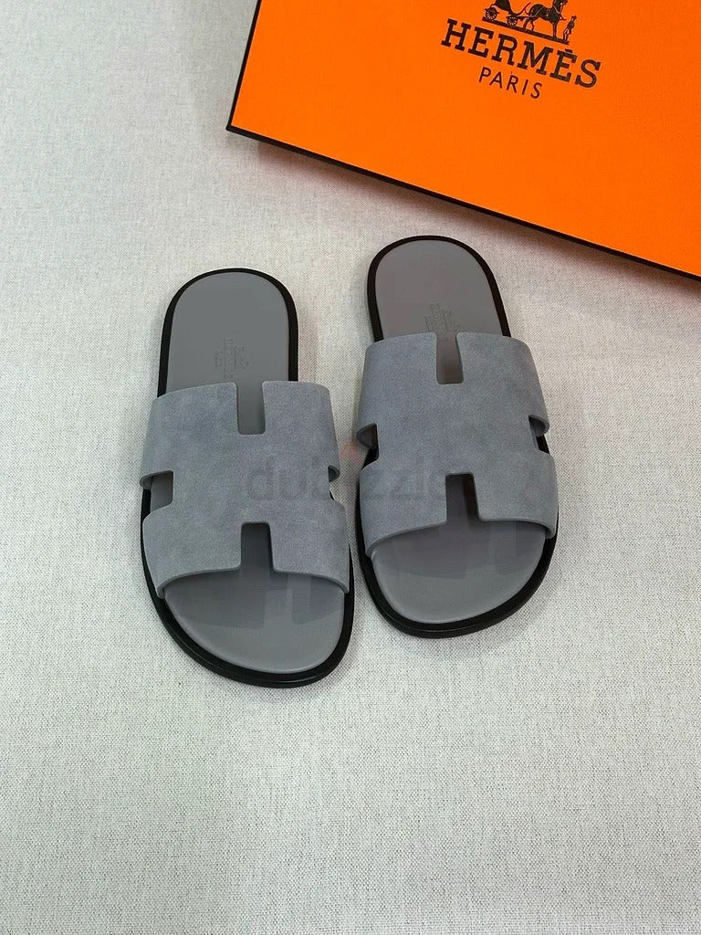 Izmir Sandals – Grey Suede Cut-Out Strap Flat Slides — product image