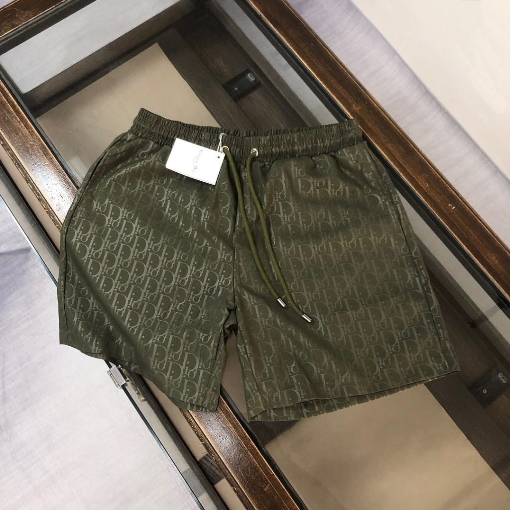 Drawstring Pattern Swim Trunks in olive green