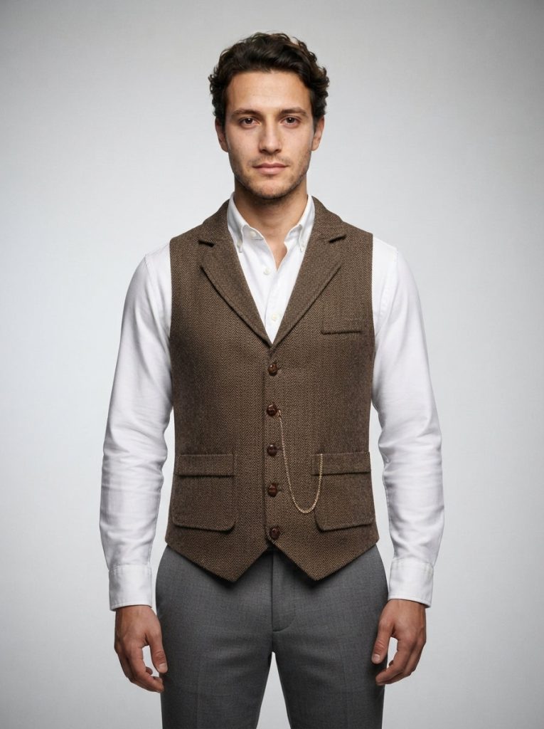 The Vernham Peak Lapel Vest in Brown