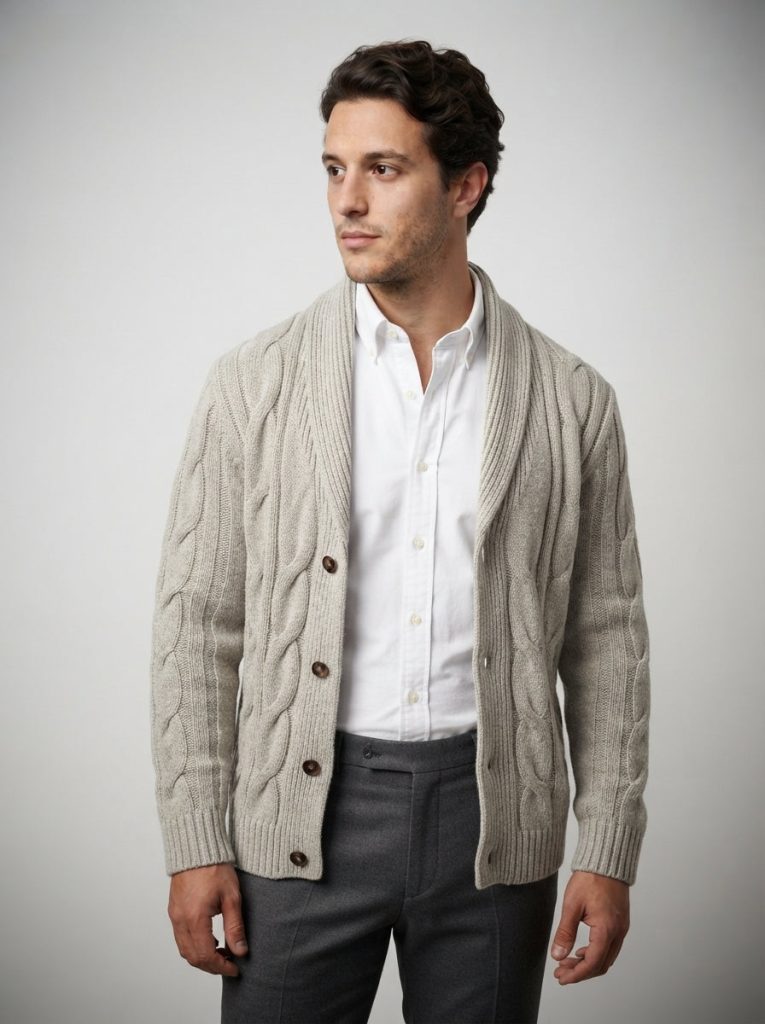 The Ravensworth Shawl Cardigan in Beige