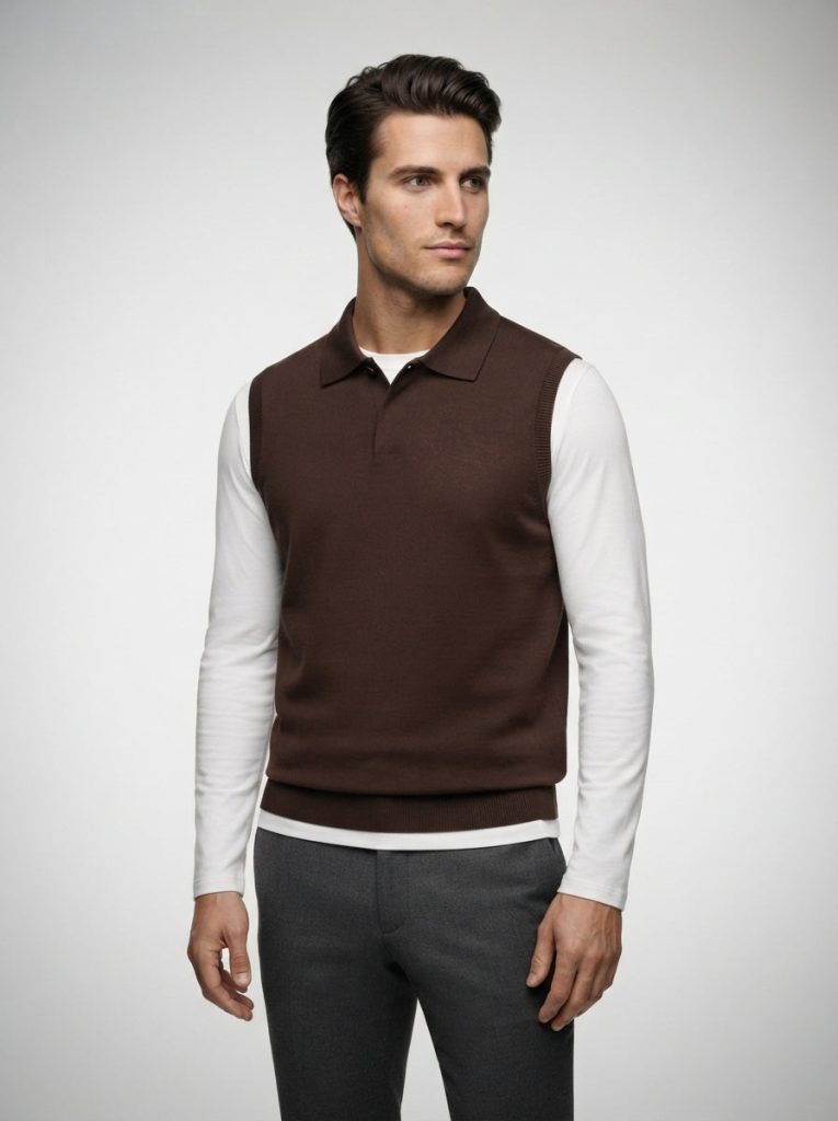The Winsford Polo Vest in Brown