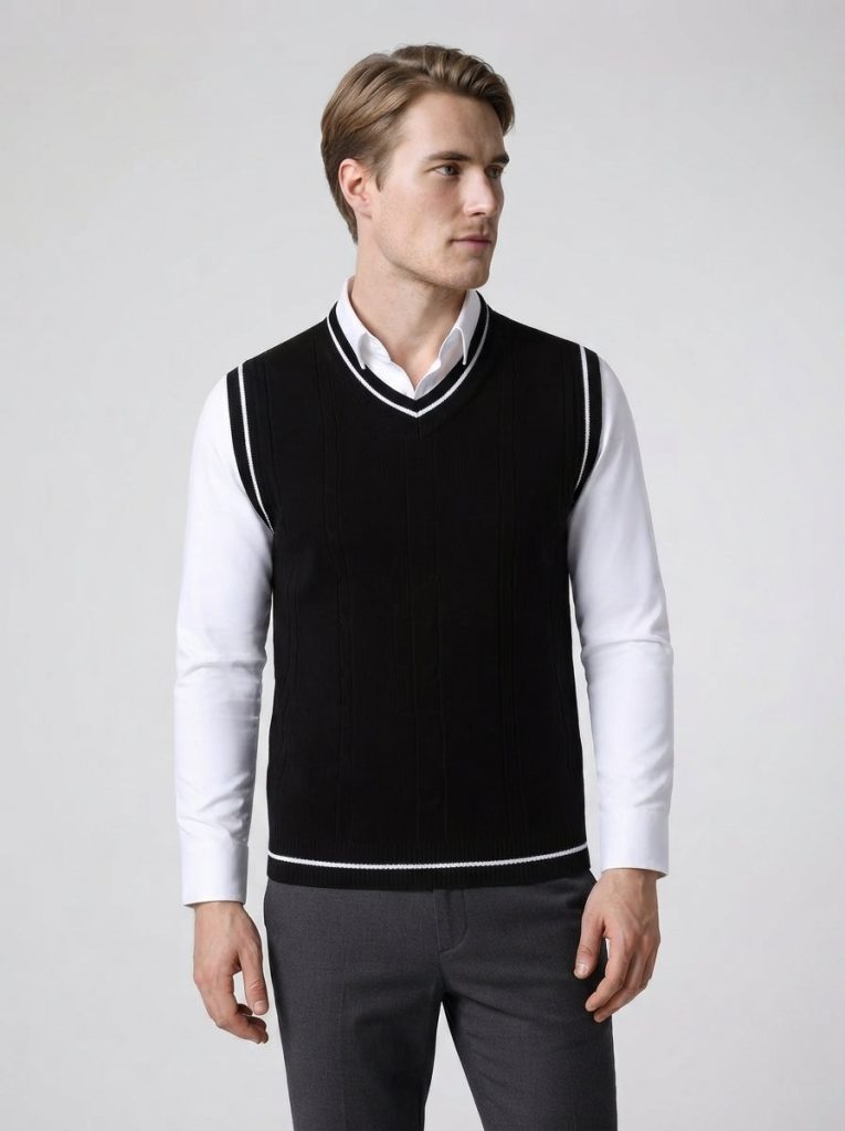 The Radcliffe Tipped Vest in Black