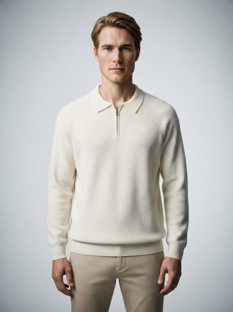The Melrose Quarter Zip Polo in Cream