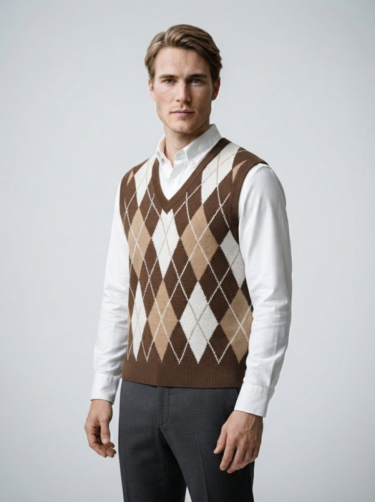 The Ellingham Argyle Vest in Brown